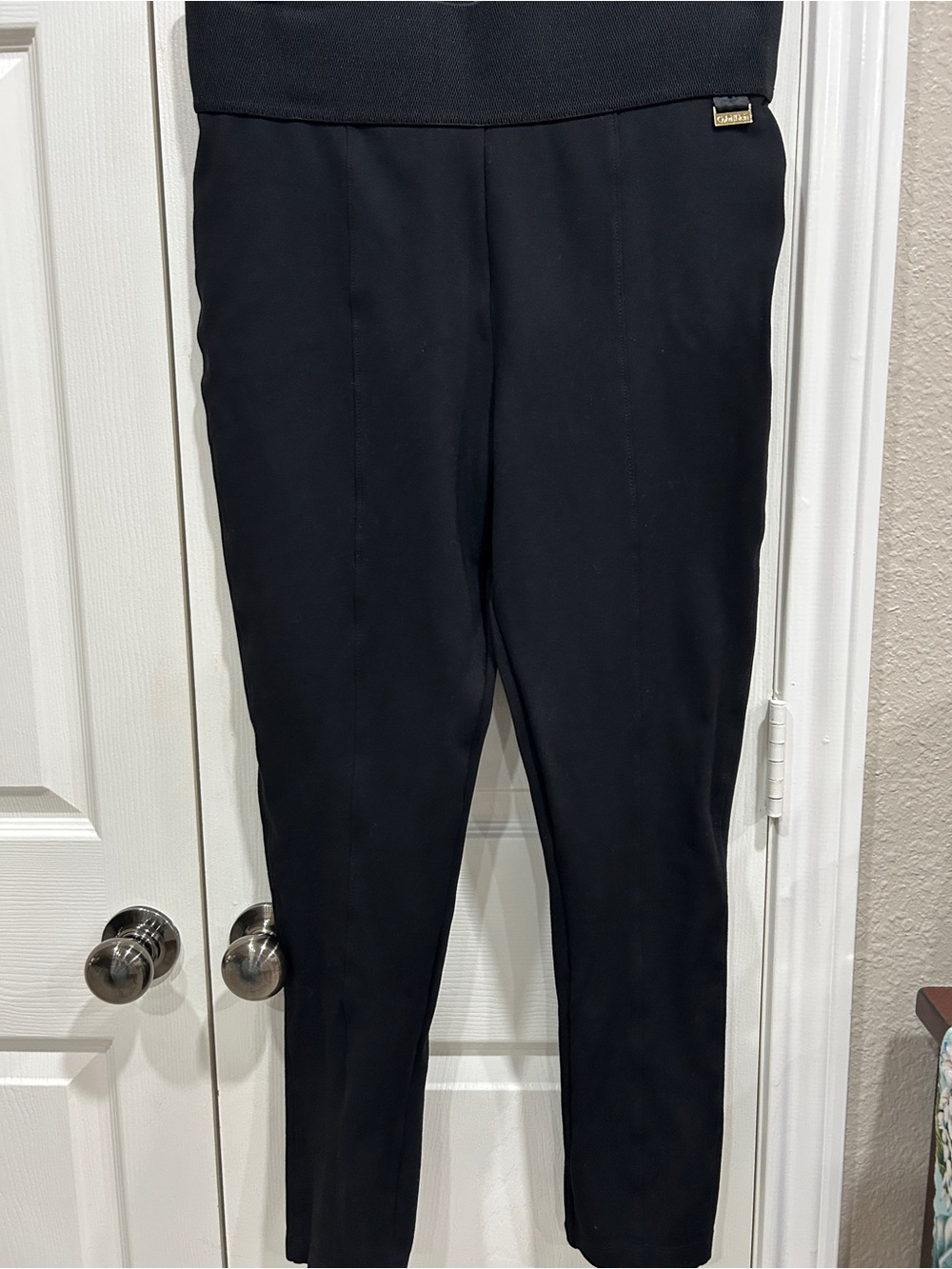 Calvin Klein Black Ponte Skinny Ankle Pants with Logo Tab